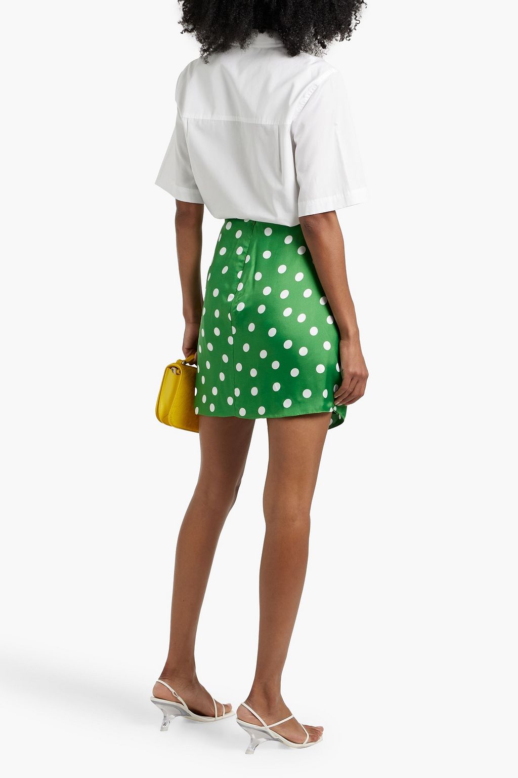 CAROLINA HERRERA Draped polka-dot satin-twill mini skirt