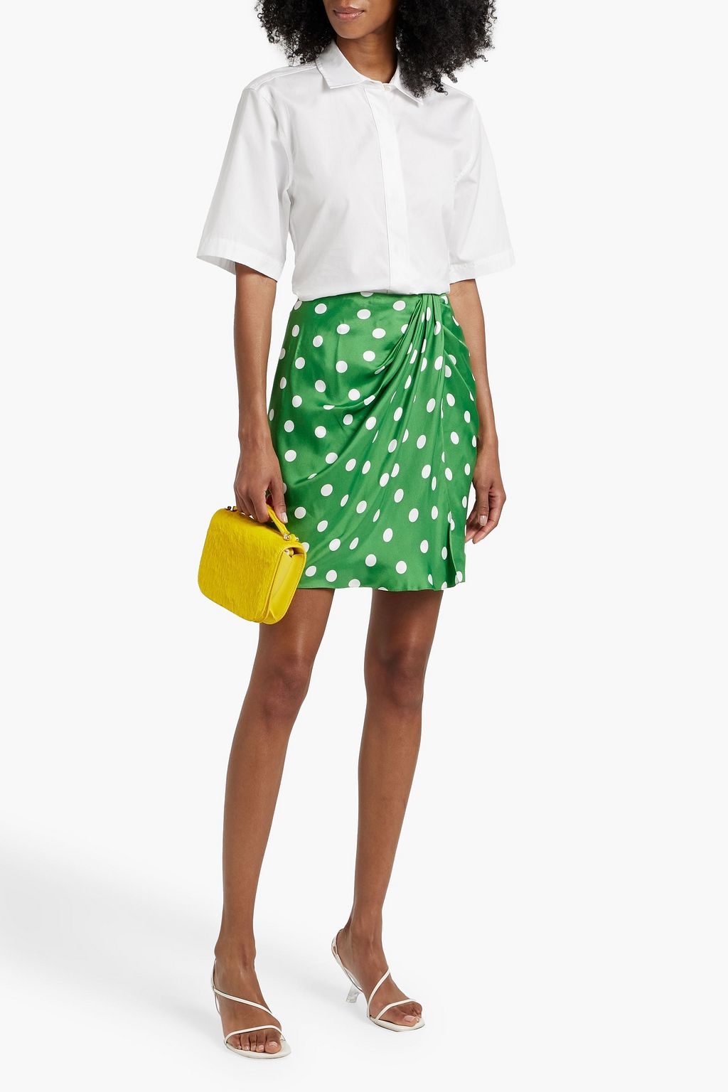 CAROLINA HERRERA Draped polka-dot satin-twill mini skirt
