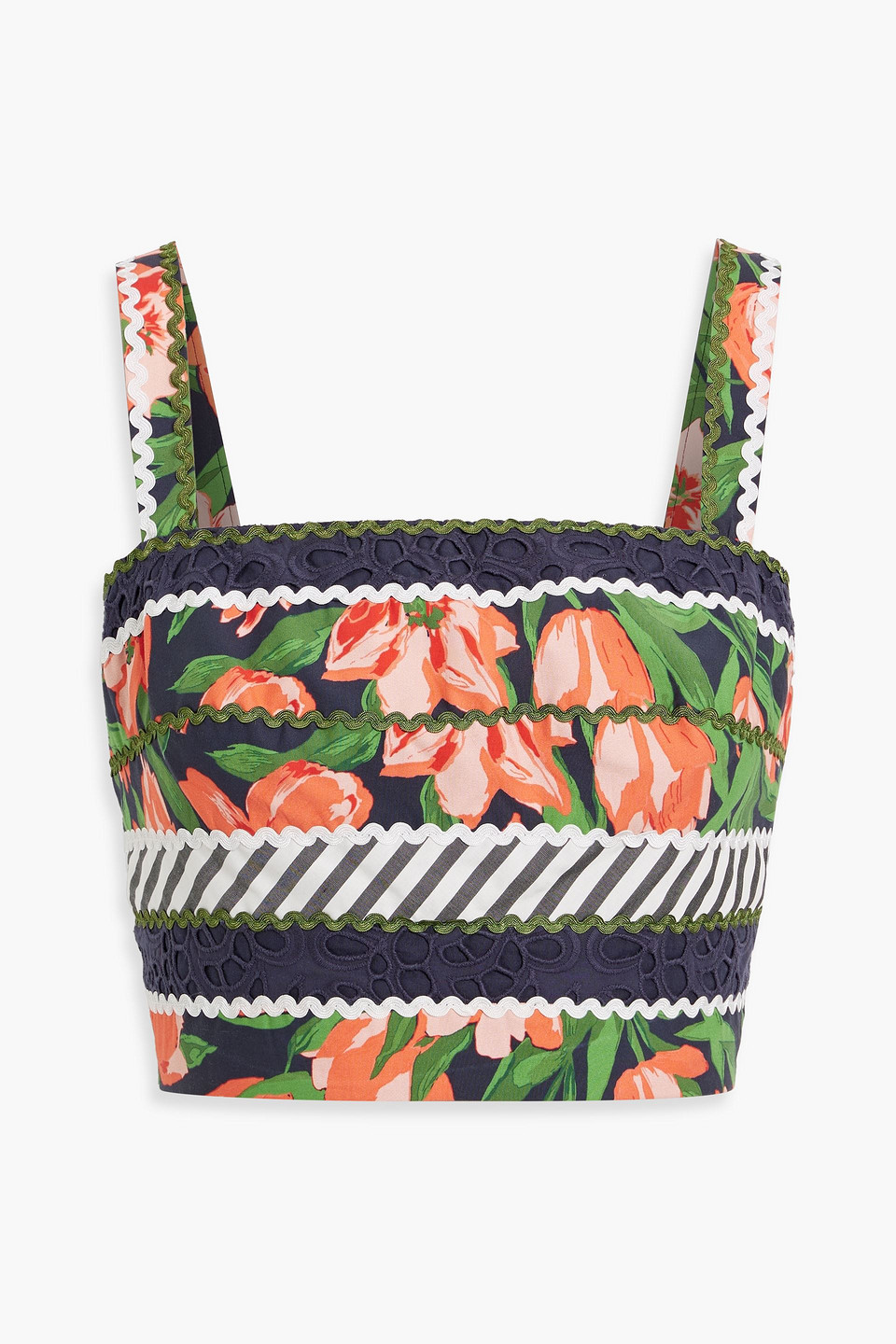 Carolina Herrera Cropped Printed Cotton-blend Poplin Top