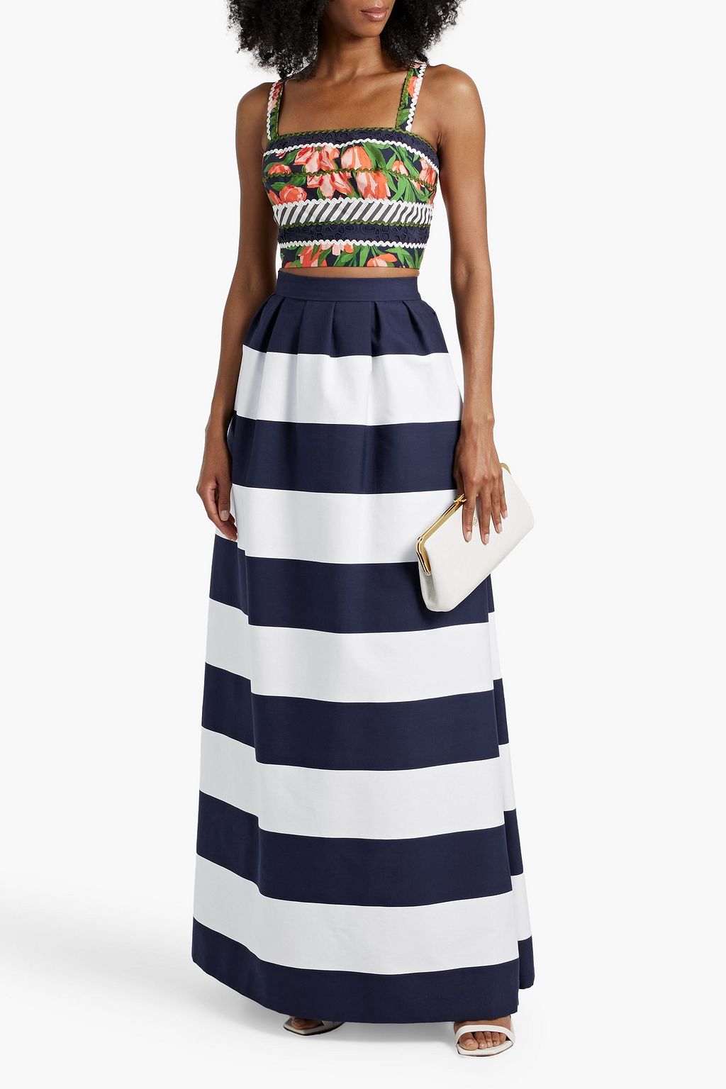 CAROLINA HERRERA Cropped printed cotton-blend poplin top