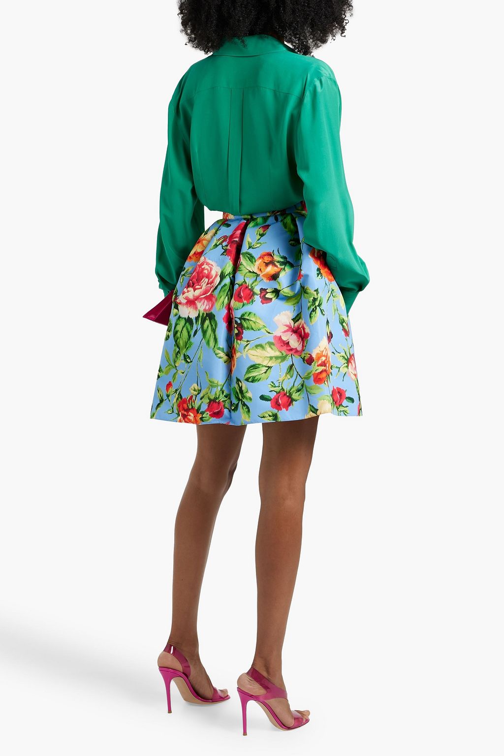 CAROLINA HERRERA Pleated floral-print faille mini skirt