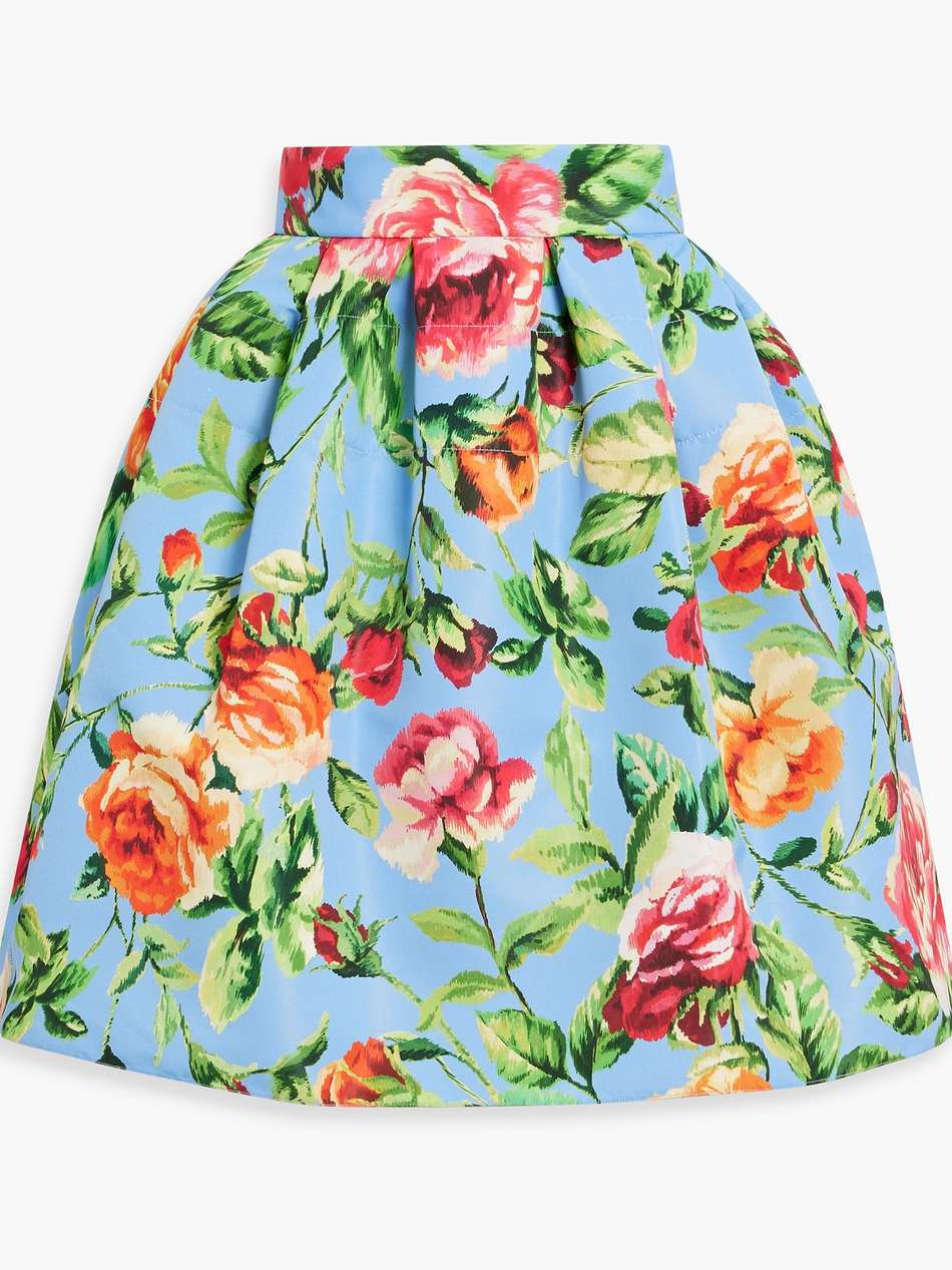 pleated floral-print faille mini skirt