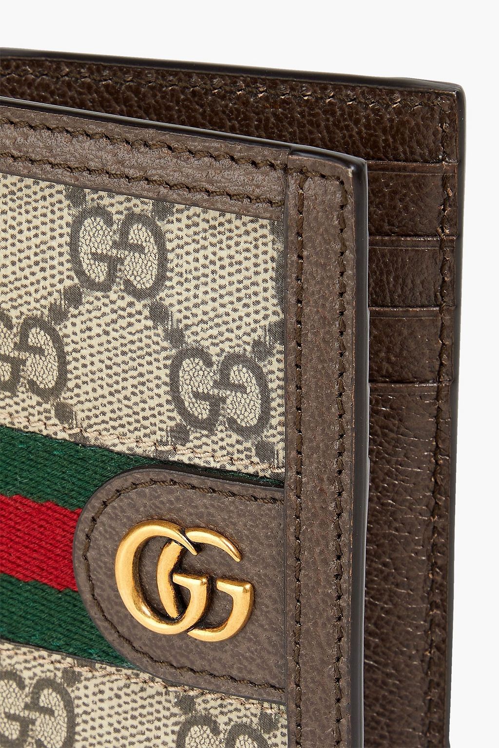 GUCCI Ophidia webbing-trimmed logo-print coated-canvas and leather cardholder