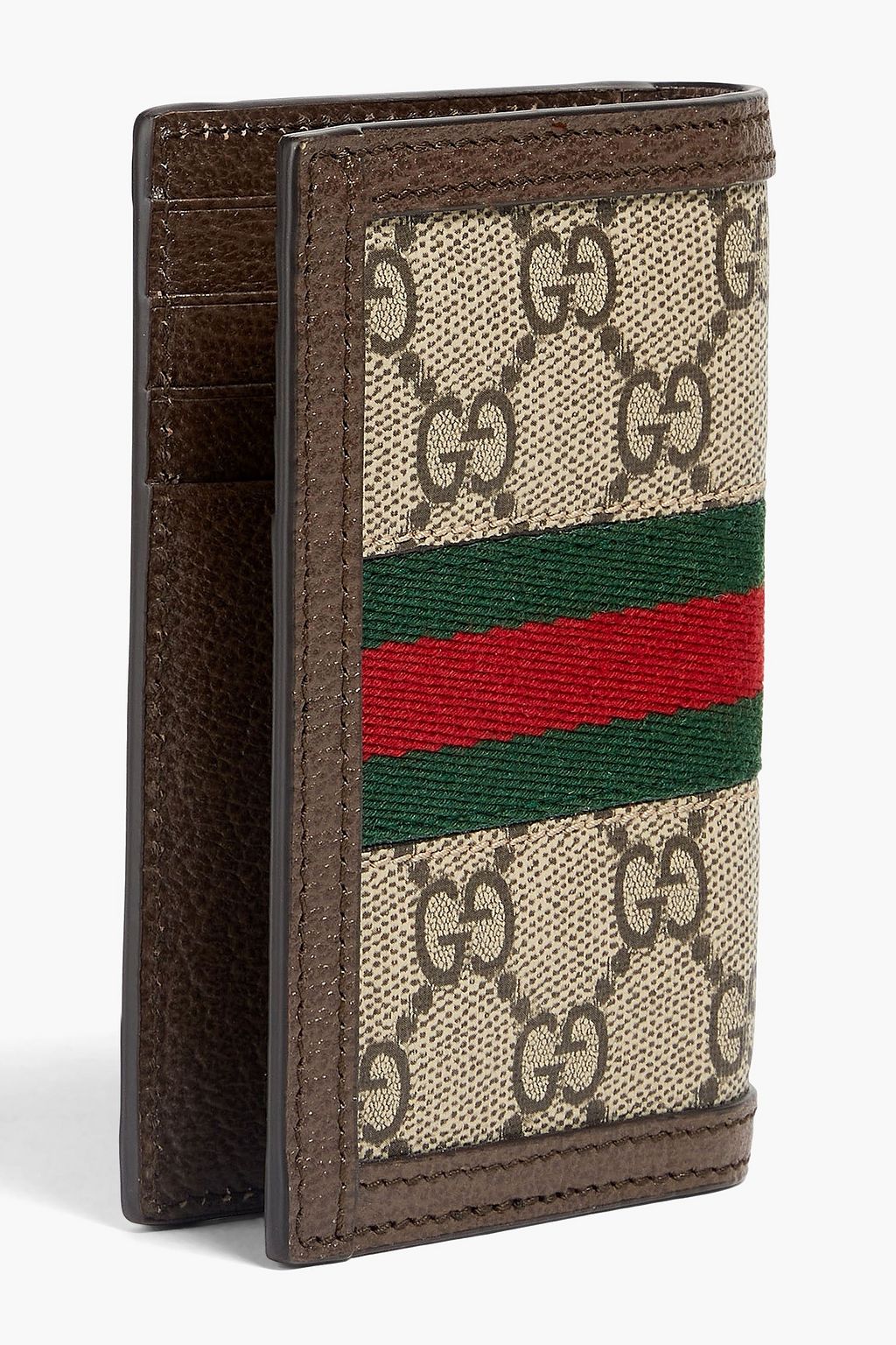 GUCCI Ophidia webbing-trimmed logo-print coated-canvas and leather cardholder