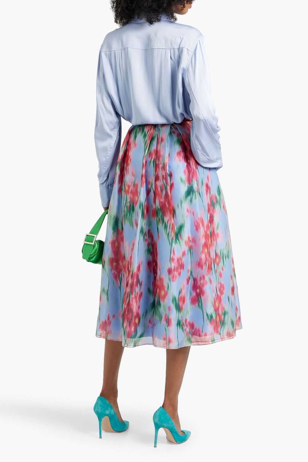 CAROLINA HERRERA Pleated printed silk-organza midi skirt