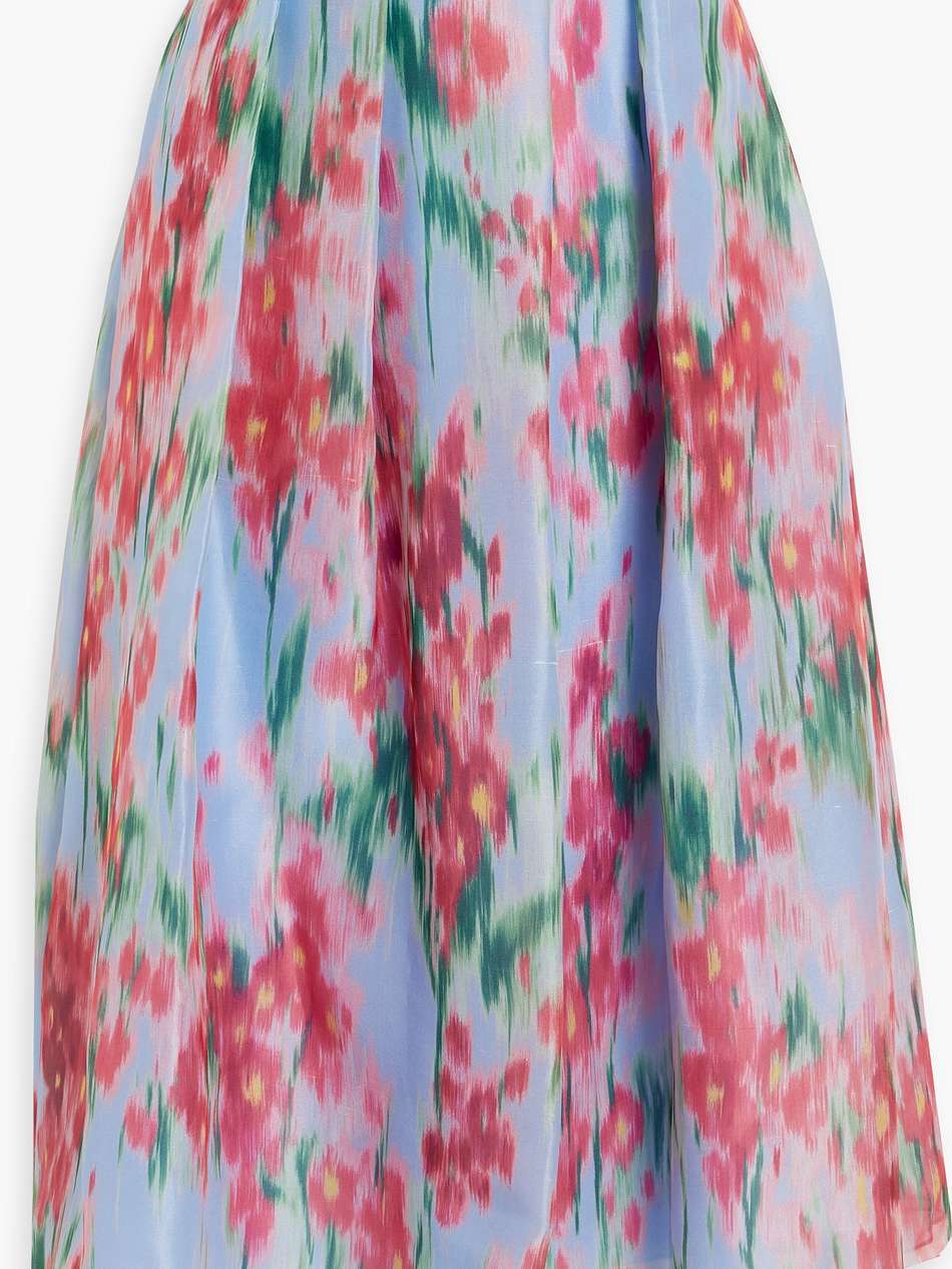 pleated printed silk-organza midi skirt
