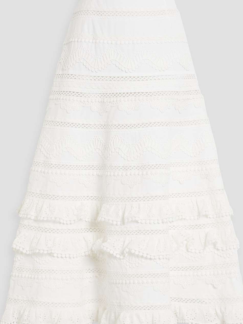 guipure lace-trimmed cotton-poplin midi skirt