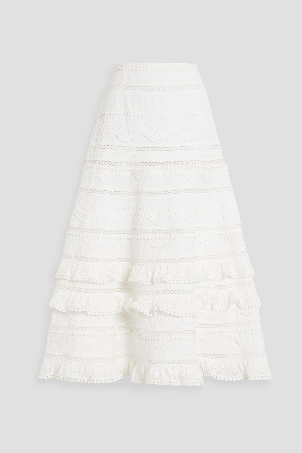 Carolina Herrera Guipure Lace-trimmed Cotton-poplin Midi Skirt