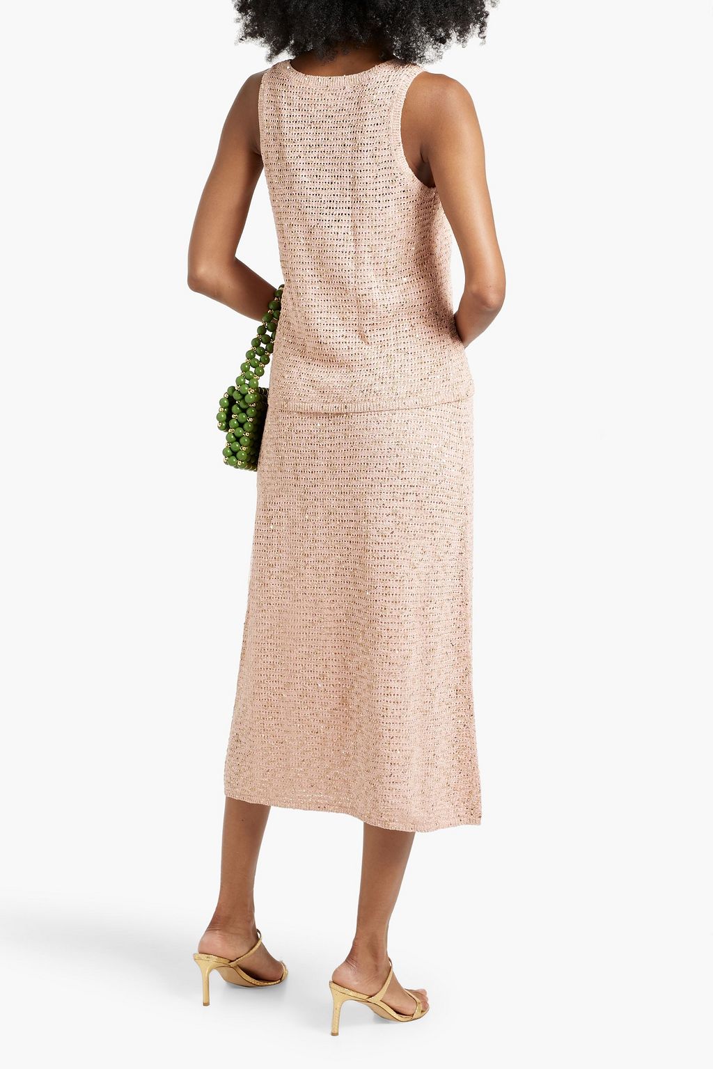 CAROLINA HERRERA Metallic embellished pointelle-knit cotton-blend midi skirt