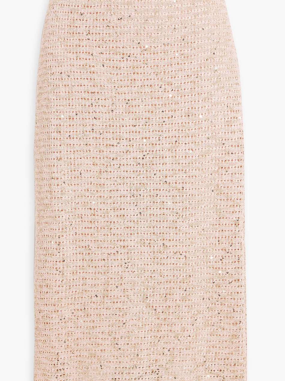 metallic embellished pointelle-knit cotton-blend midi skirt