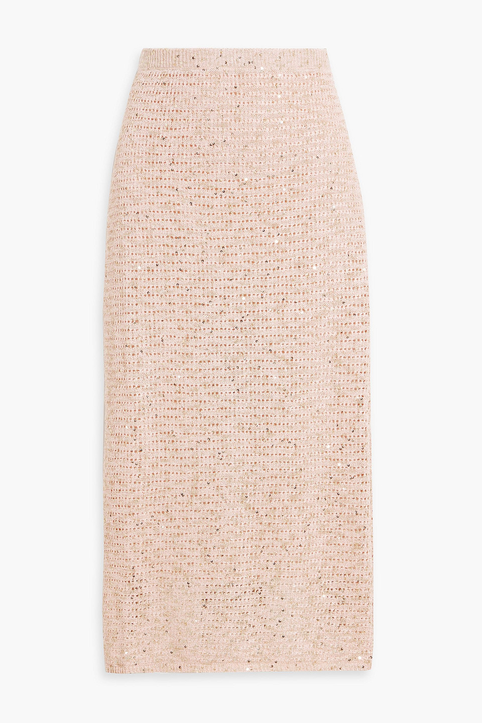 Carolina Herrera Metallic Embellished Pointelle-knit Cotton-blend Midi Skirt