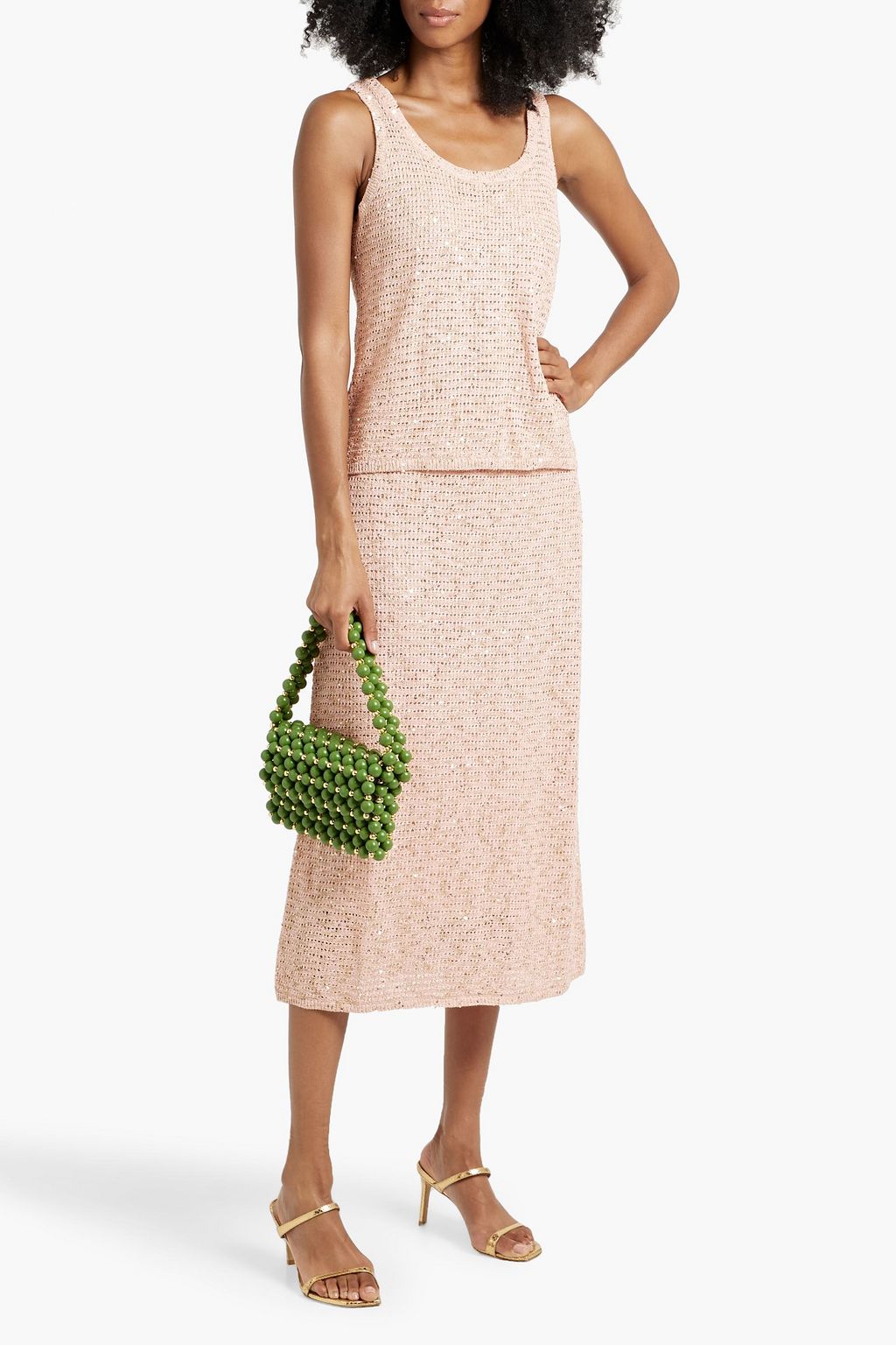 CAROLINA HERRERA Metallic embellished pointelle-knit cotton-blend midi skirt