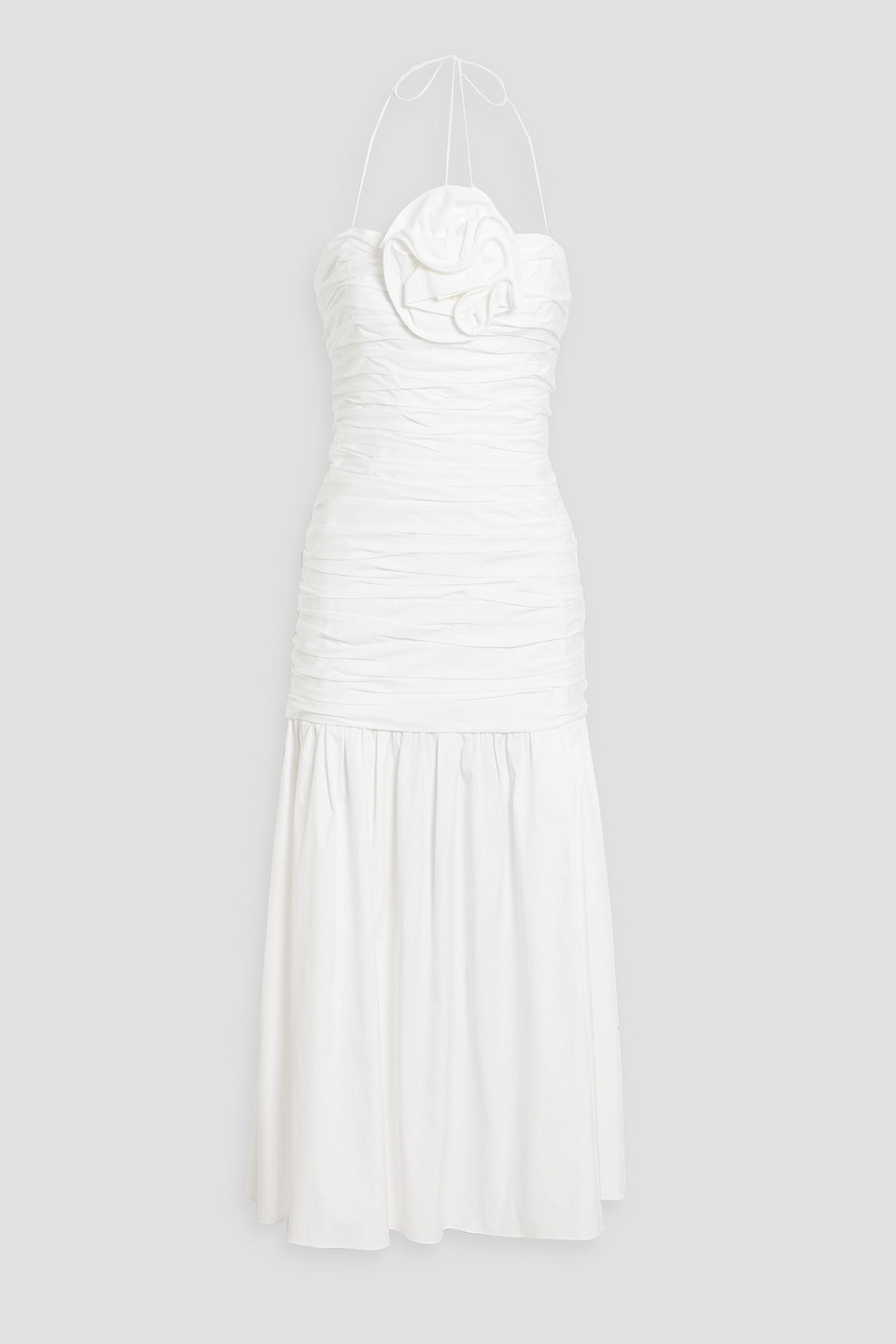 Ruched cotton-blend poplin halterneck midi dress
