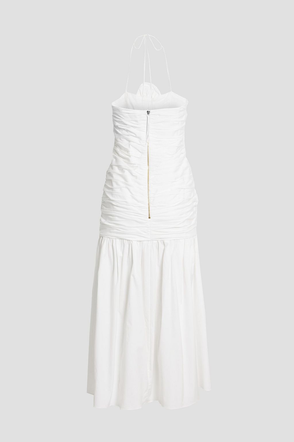 CAROLINA HERRERA Ruched cotton-blend poplin halterneck midi dress