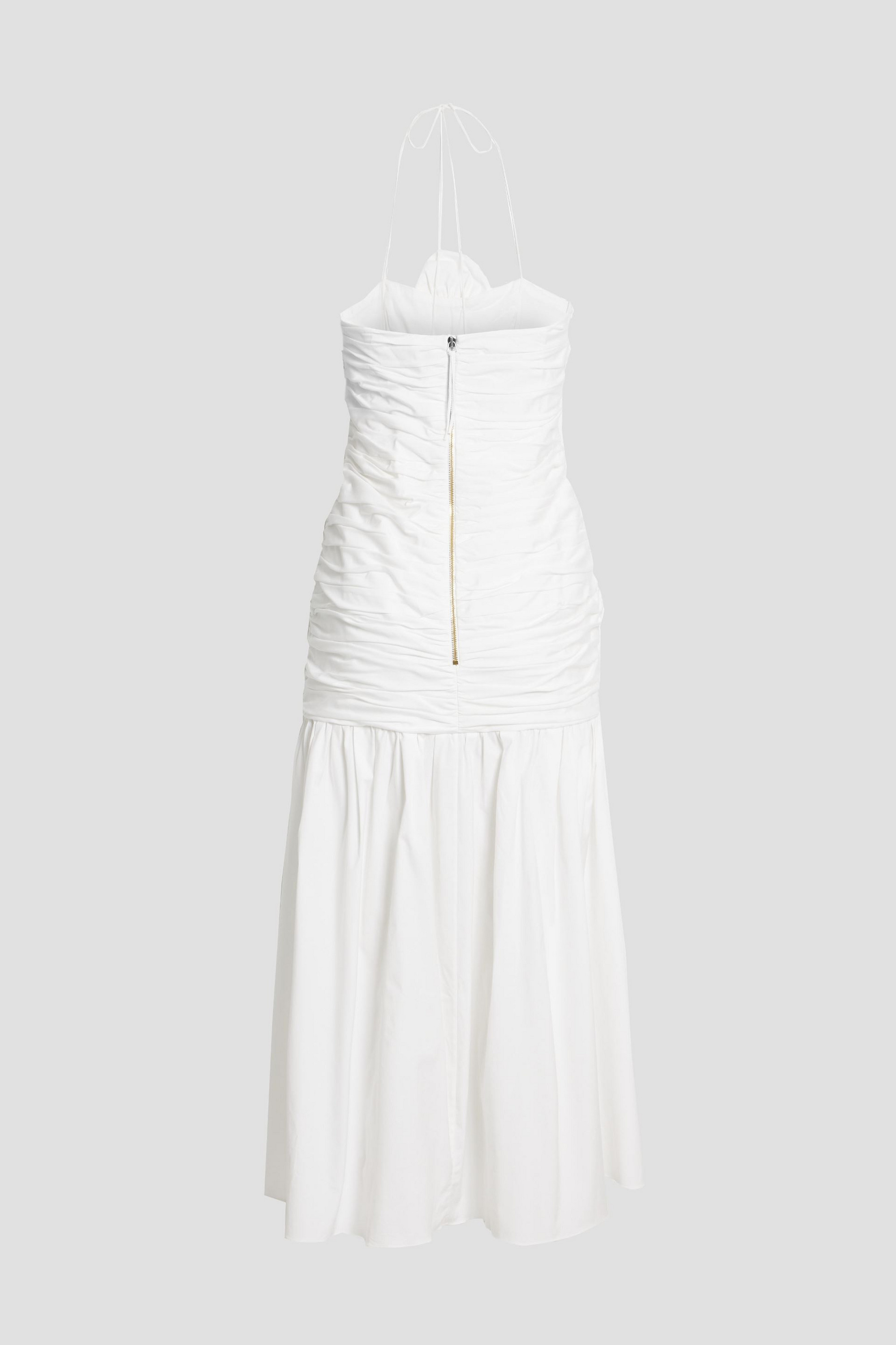Carolina Herrera Ruched cotton-blend poplin halterneck midi dress