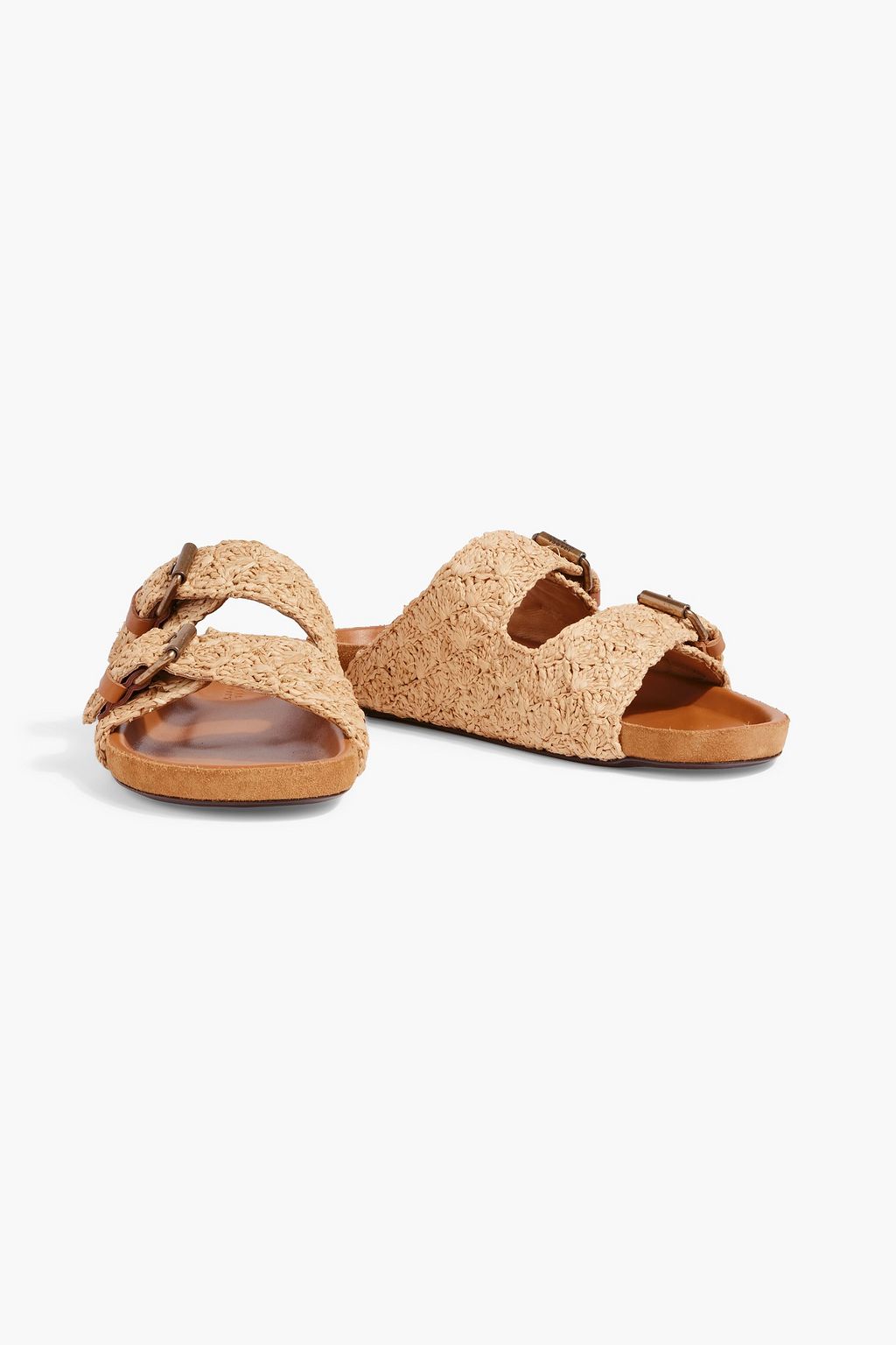 ISABEL MARANT Lennyo buckled leather-trimmed raffia slides