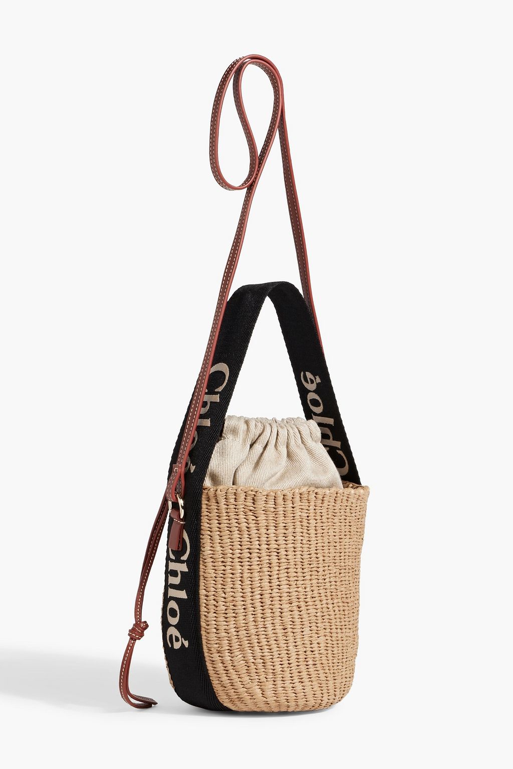 CHLOÉ Woody leather-trimmed woven bucket bag