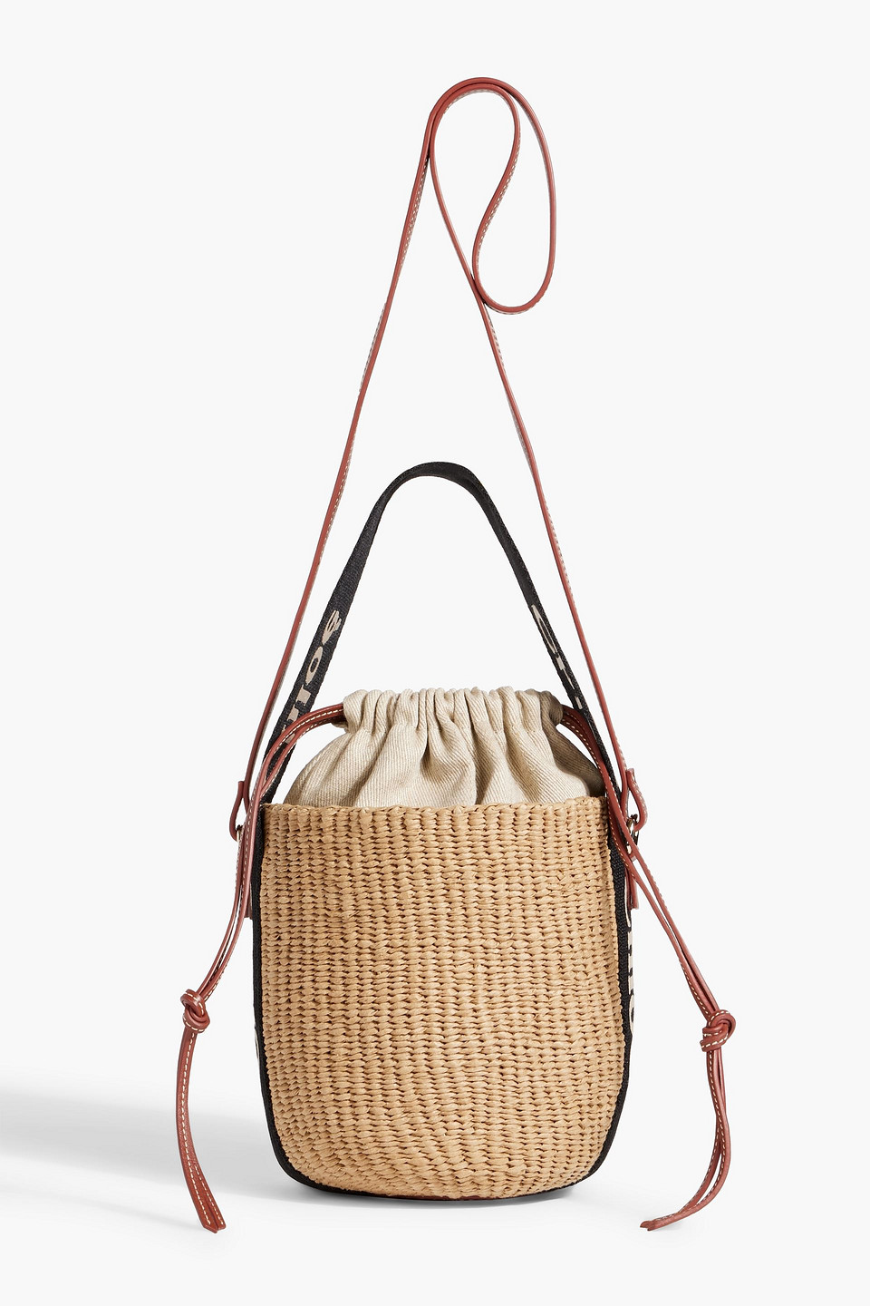 Chloé Woody Leather-trimmed Woven Bucket Bag