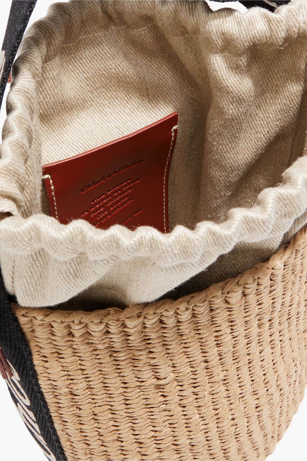 CHLOÉ Woody leather-trimmed woven bucket bag