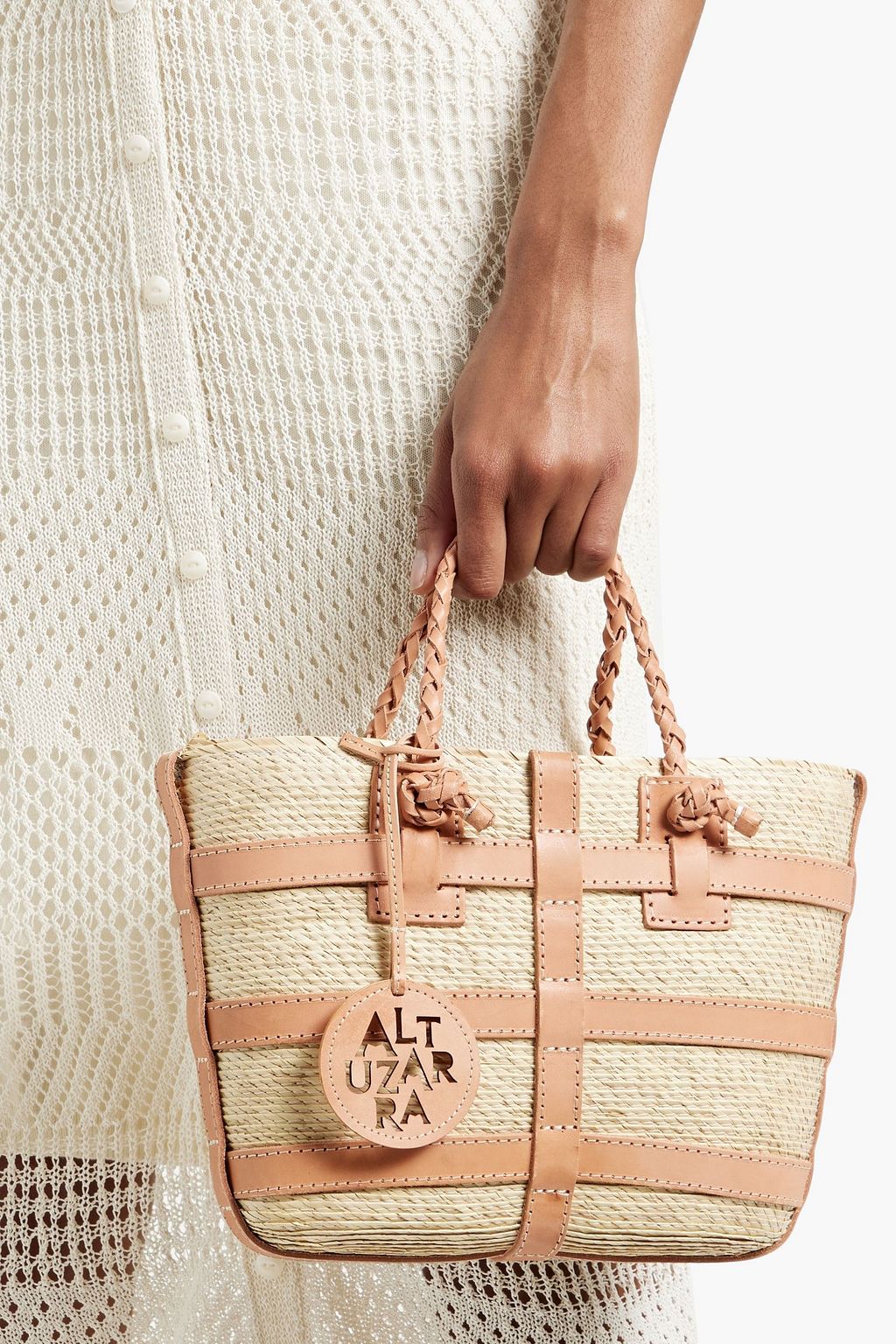 ALTUZARRA Watermill leather-trimmed raffia tote