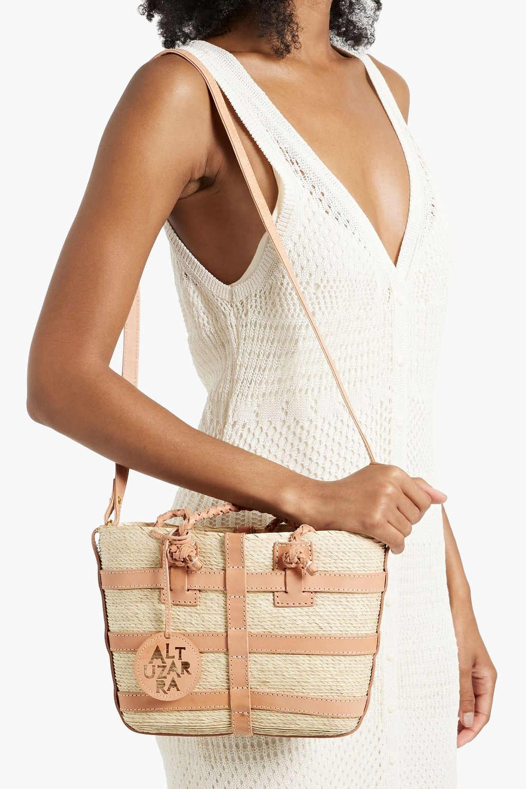 ALTUZARRA Watermill leather-trimmed raffia tote