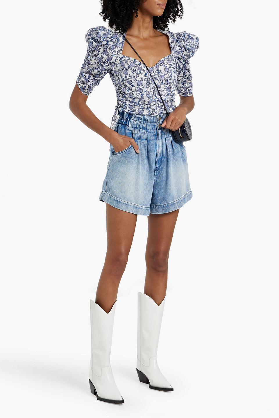 Isabel Marant Étoile Galaor Puff Sleeve Cotton Crop Top In Blue