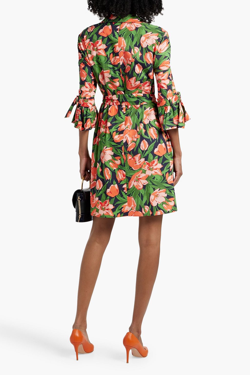 CAROLINA HERRERA Floral-print stretch-cotton poplin mini shirt dress