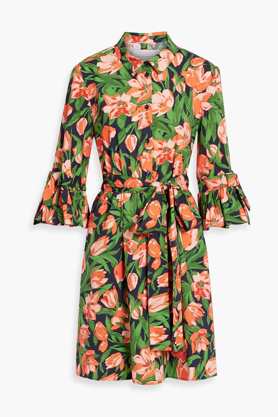 Carolina Herrera Floral-print Stretch-cotton Poplin Mini Shirt Dress