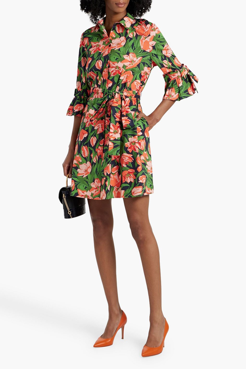 CAROLINA HERRERA Floral-print stretch-cotton poplin mini shirt dress