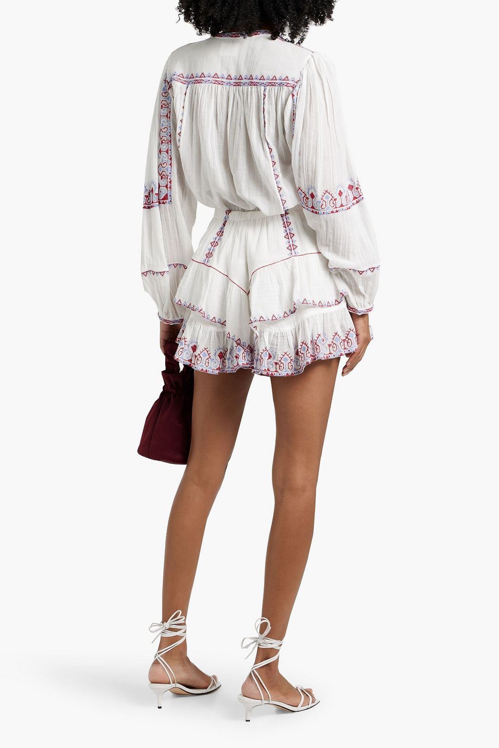 MARANT ÉTOILE Jocadia tiered embroidered cotton-gauze shorts