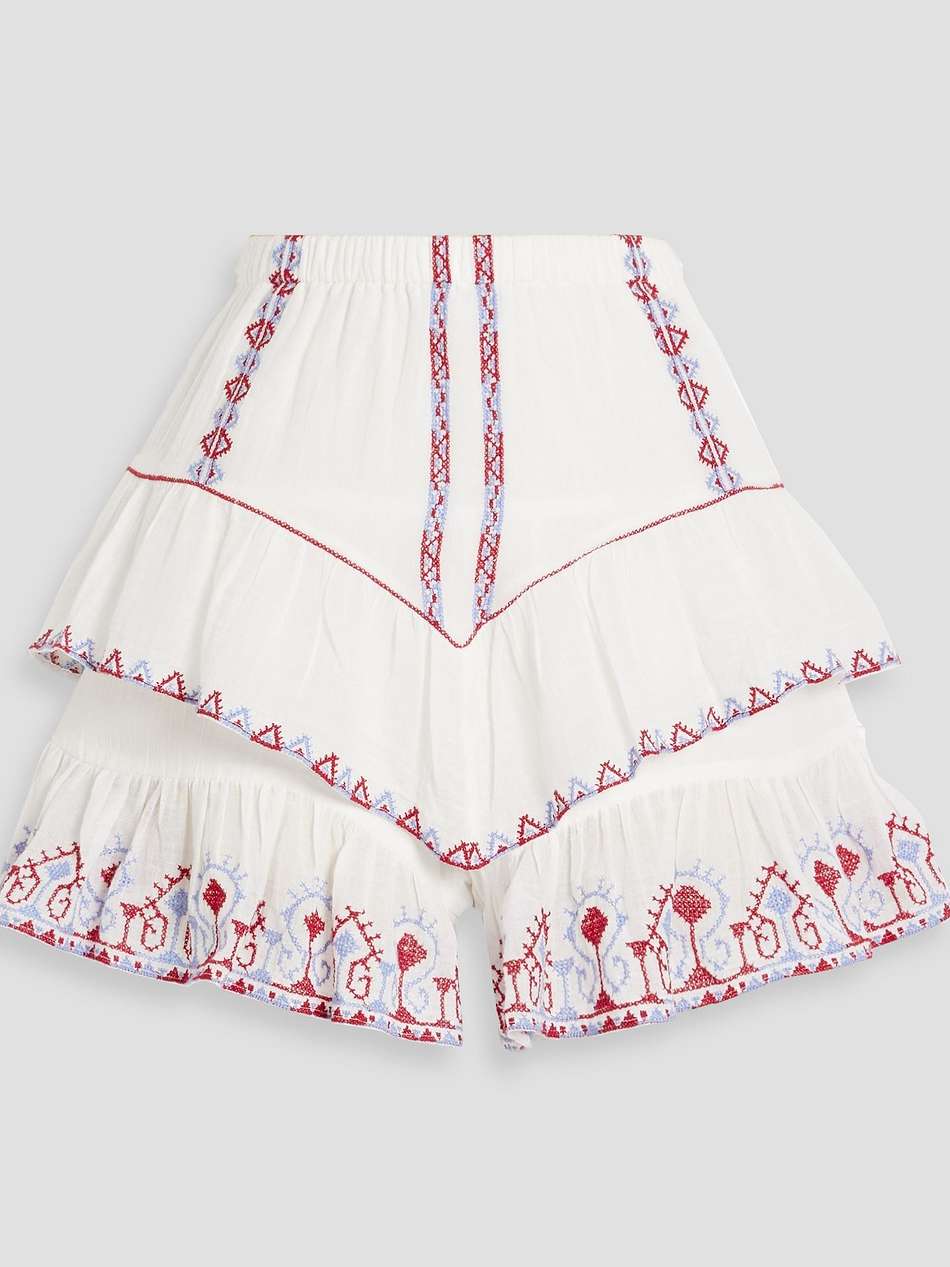 jocadia tiered embroidered cotton-gauze shorts