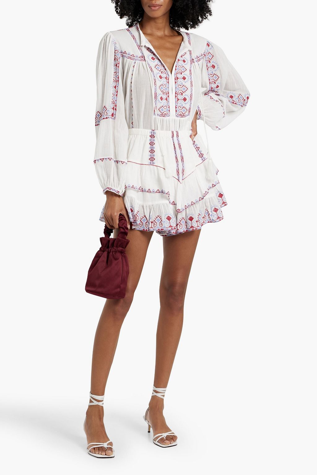 MARANT ÉTOILE Jocadia tiered embroidered cotton-gauze shorts