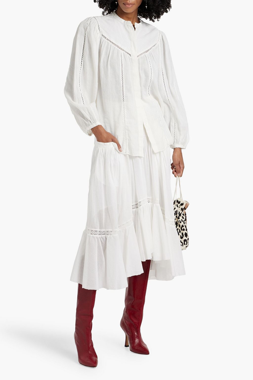 MARANT ÉTOILE Leonard crochet-trimmed cotton-blend jacquard blouse