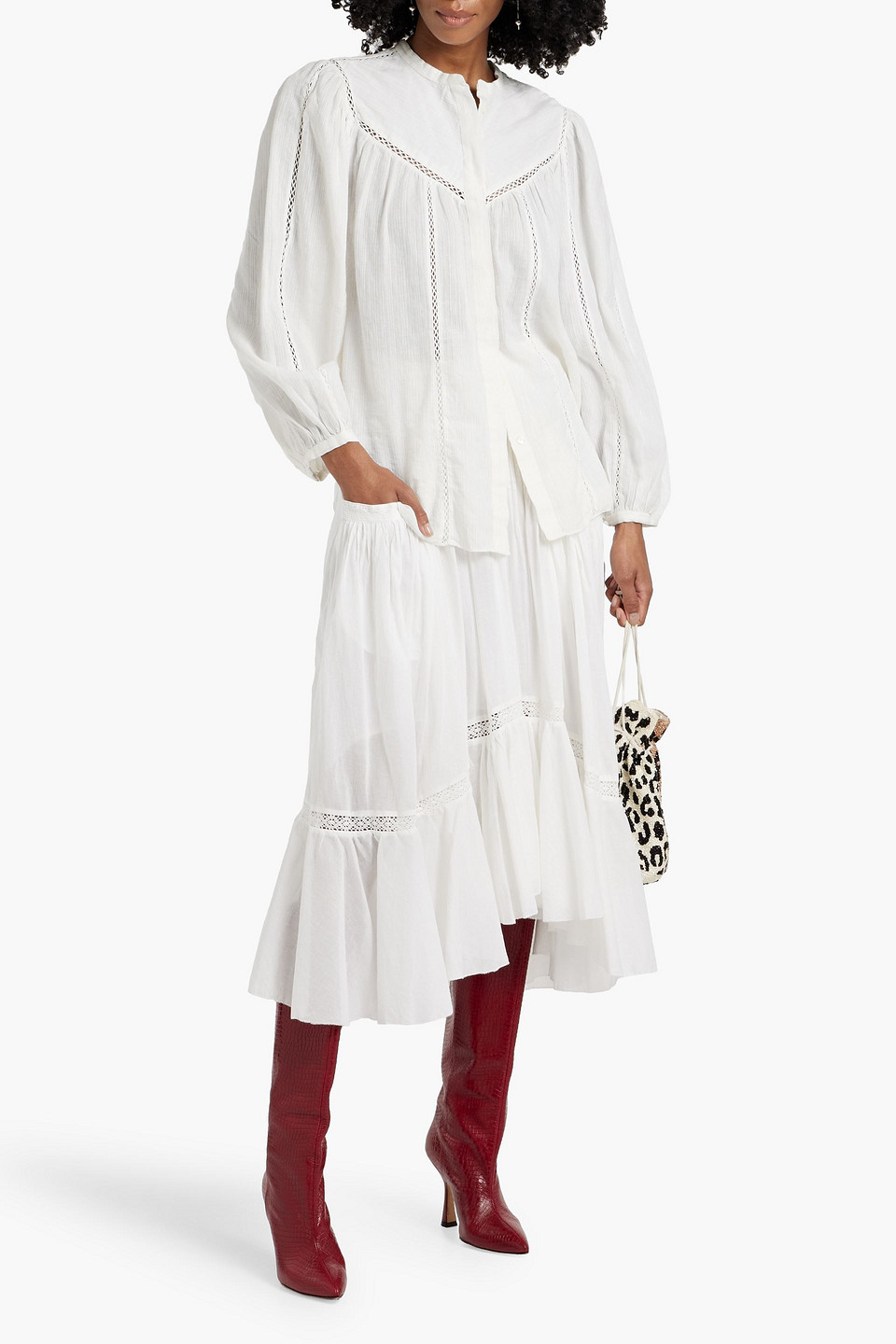 Isabel Marant Étoile Leonard Crochet-trimmed Cotton-blend Jacquard Blouse