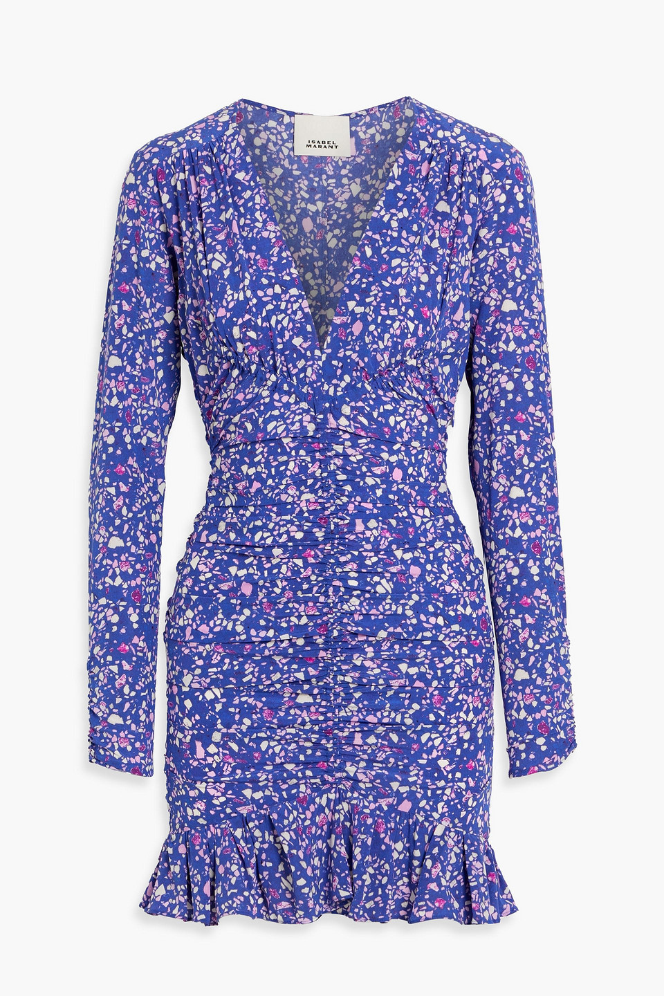 Shop Isabel Marant Lara Ruched Printed Stretch-silk Mini Dress