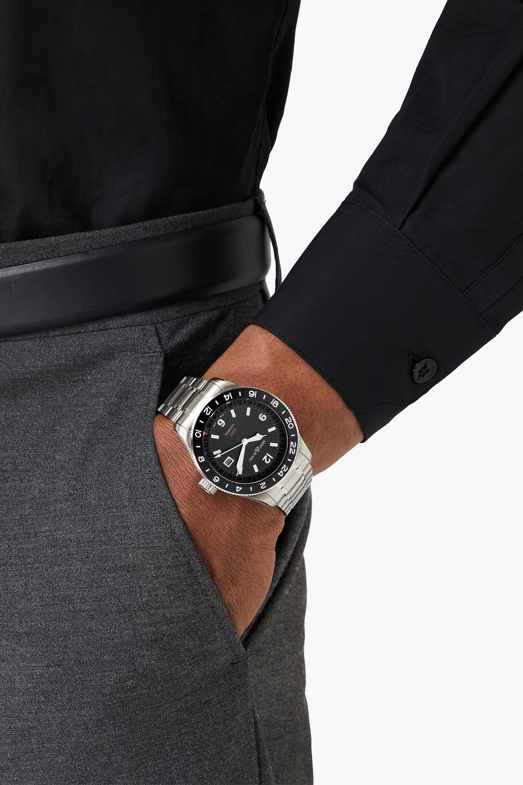 MONTBLANC ساعة "مونت بلانك 1858 جي إم تي" أوتوماتيكية من الفولاذ المقاوم للصدأ مقاس 42 مم، الرقم المرجعي MB129615