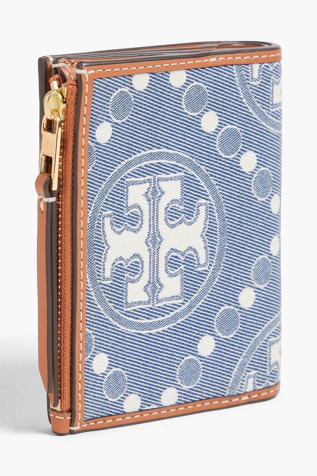 TORY BURCH Leather-trimmed jacquard wallet