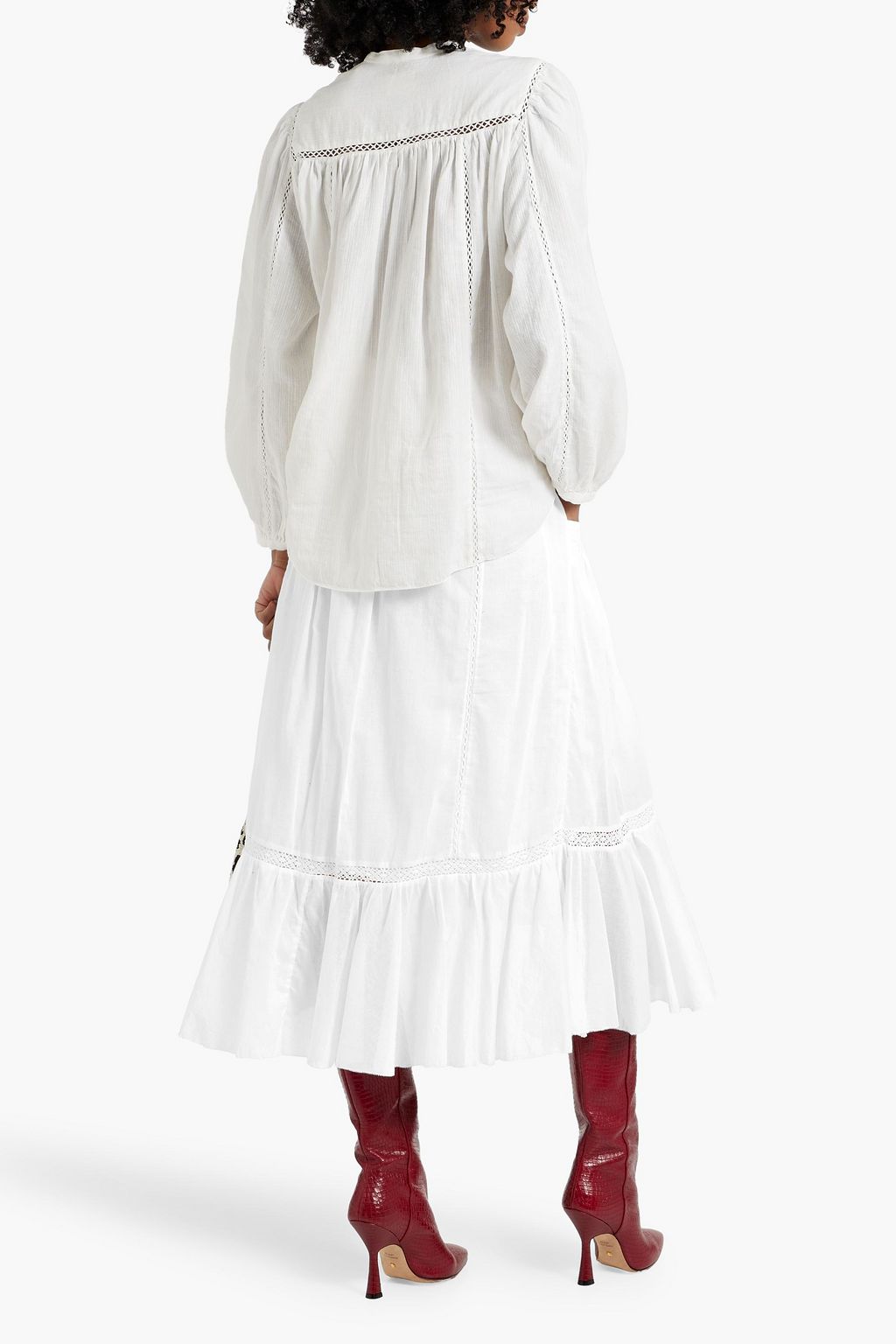 MARANT ÉTOILE Mugiana crochet-trimmed cotton-voile midi skirt