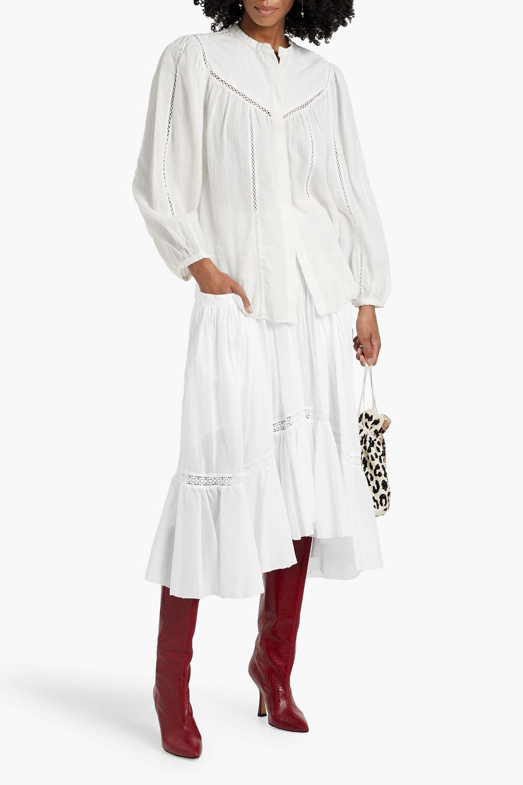 MARANT ÉTOILE Mugiana crochet-trimmed cotton-voile midi skirt