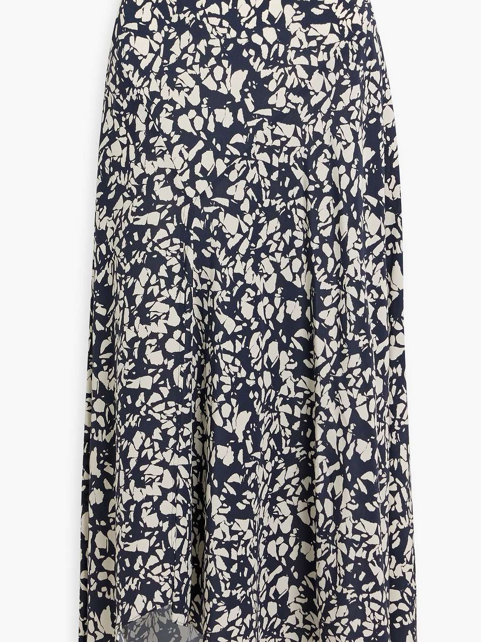 sakura asymmetric printed stretch-silk maxi skirt