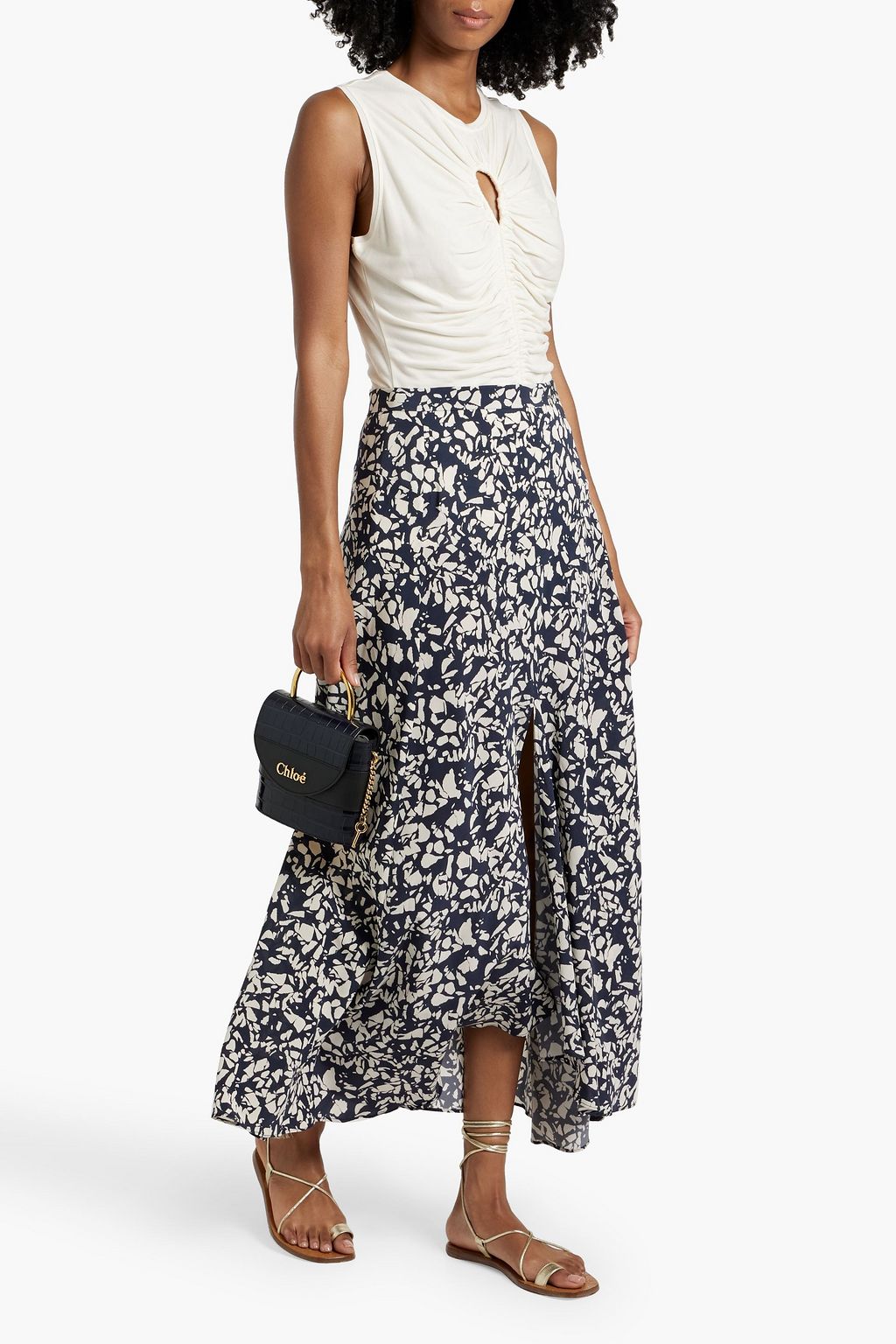 ISABEL MARANT Sakura asymmetric printed stretch-silk maxi skirt
