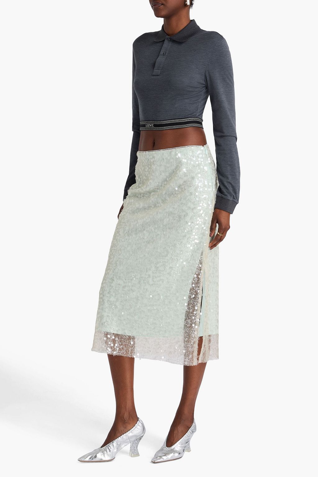 LOEWE Cropped Poloshirt aus Piqué aus einer Seiden-Baumwollmischung