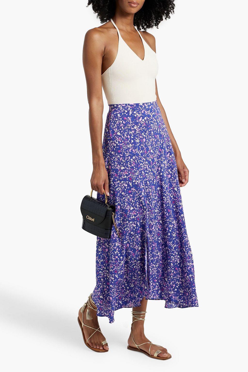 ISABEL MARANT Sakura asymmetric printed stretch-silk maxi skirt