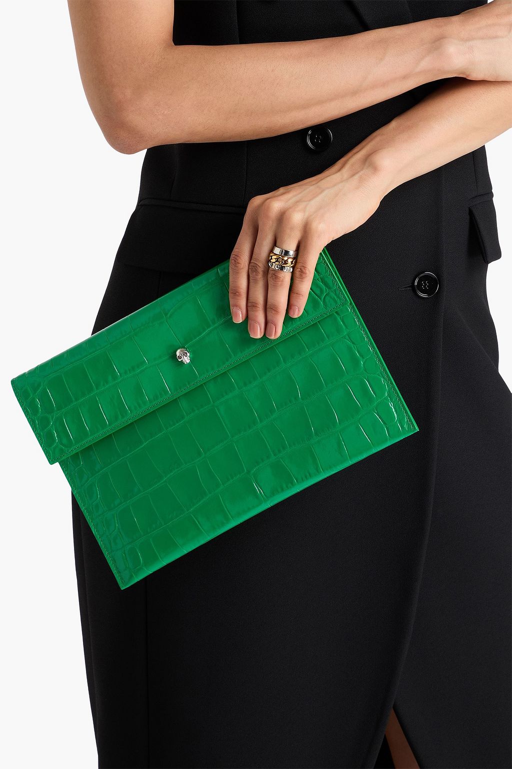 MCQUEEN Croc-effect leather envelope clutch