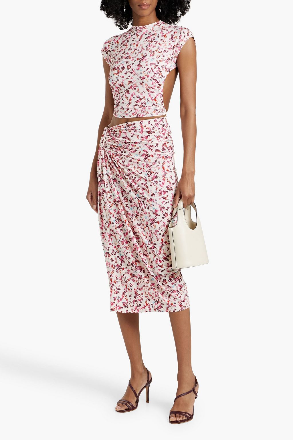 MARANT ÉTOILE Juvia open-back cropped printed stretch-jersey top