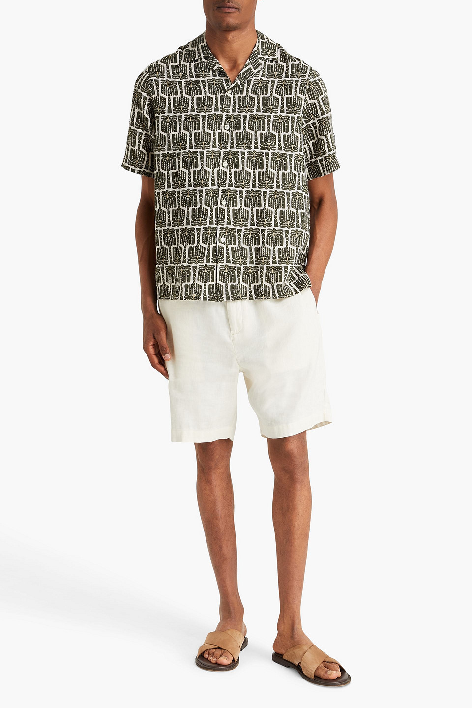 Frescobol Carioca Roberto Printed Linen Shirt In Black
