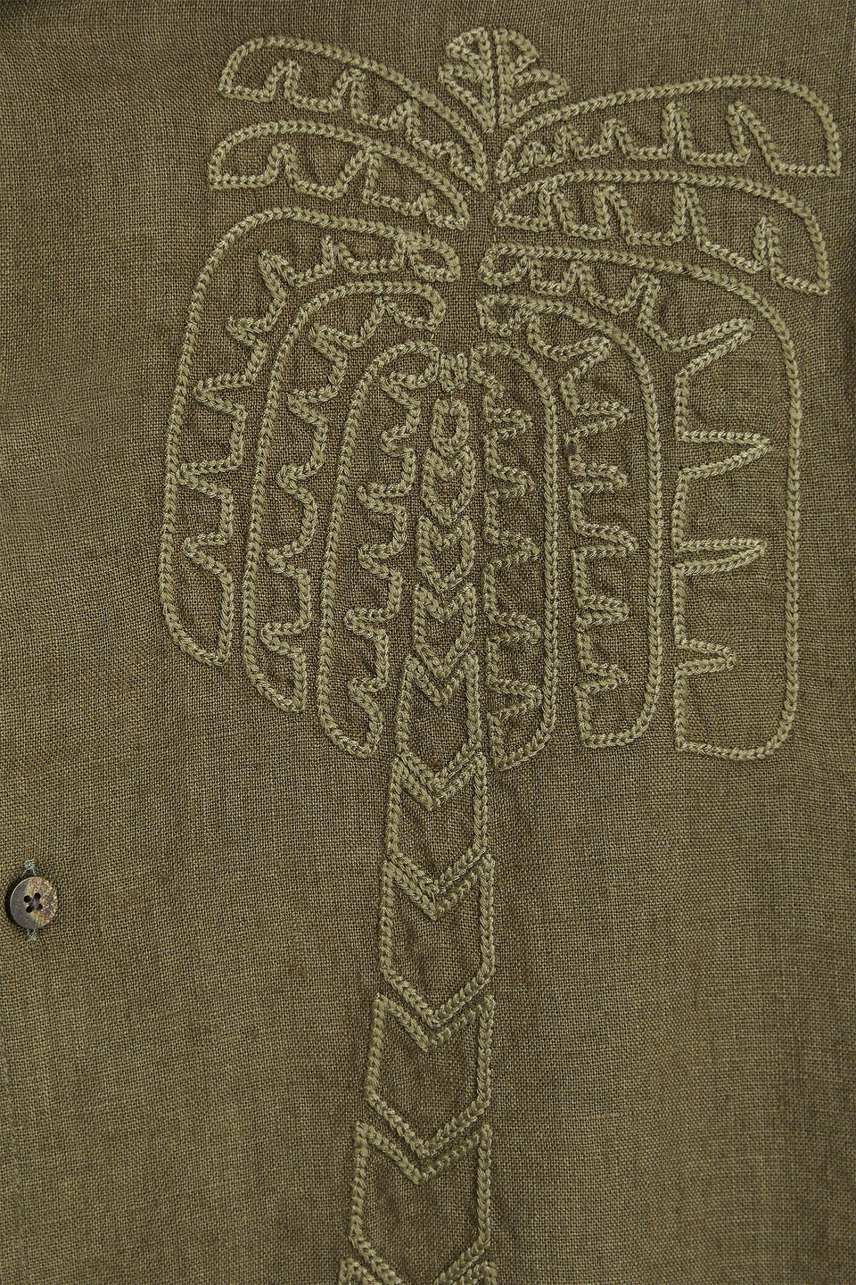 Frescobol Carioca Flavio Palmeira Embroidered Linen Shirt Dark Olive In Green