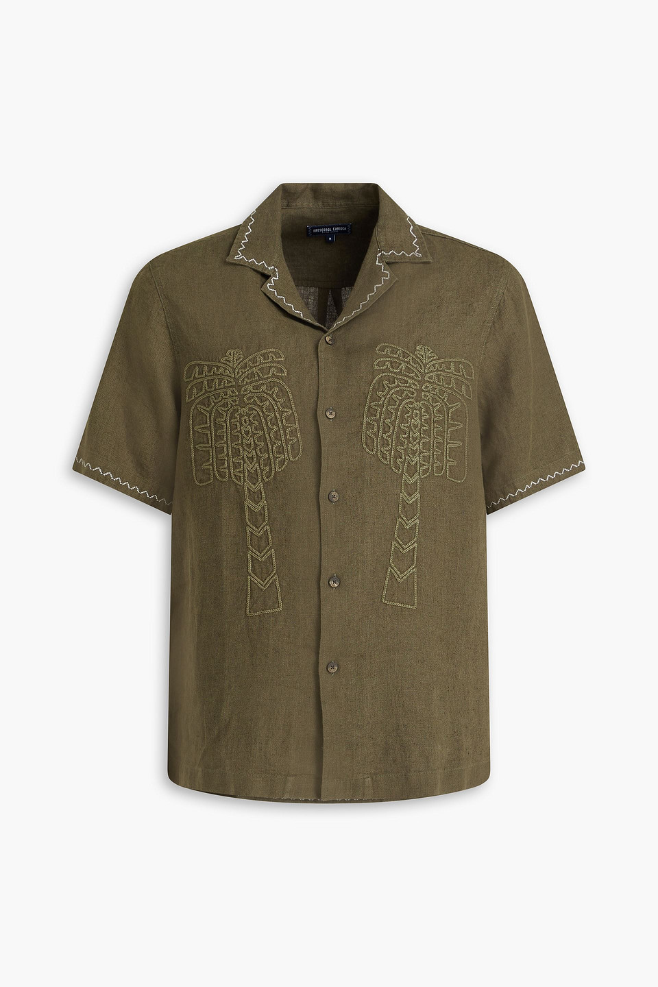 Frescobol Carioca Flavio Palmeira Embroidered Linen Shirt Dark Olive In Green