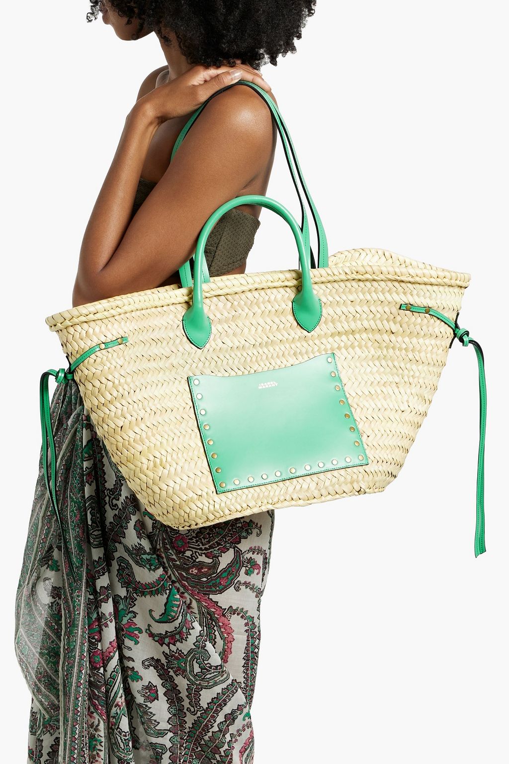 ISABEL MARANT Cadix leather-trimmed straw tote
