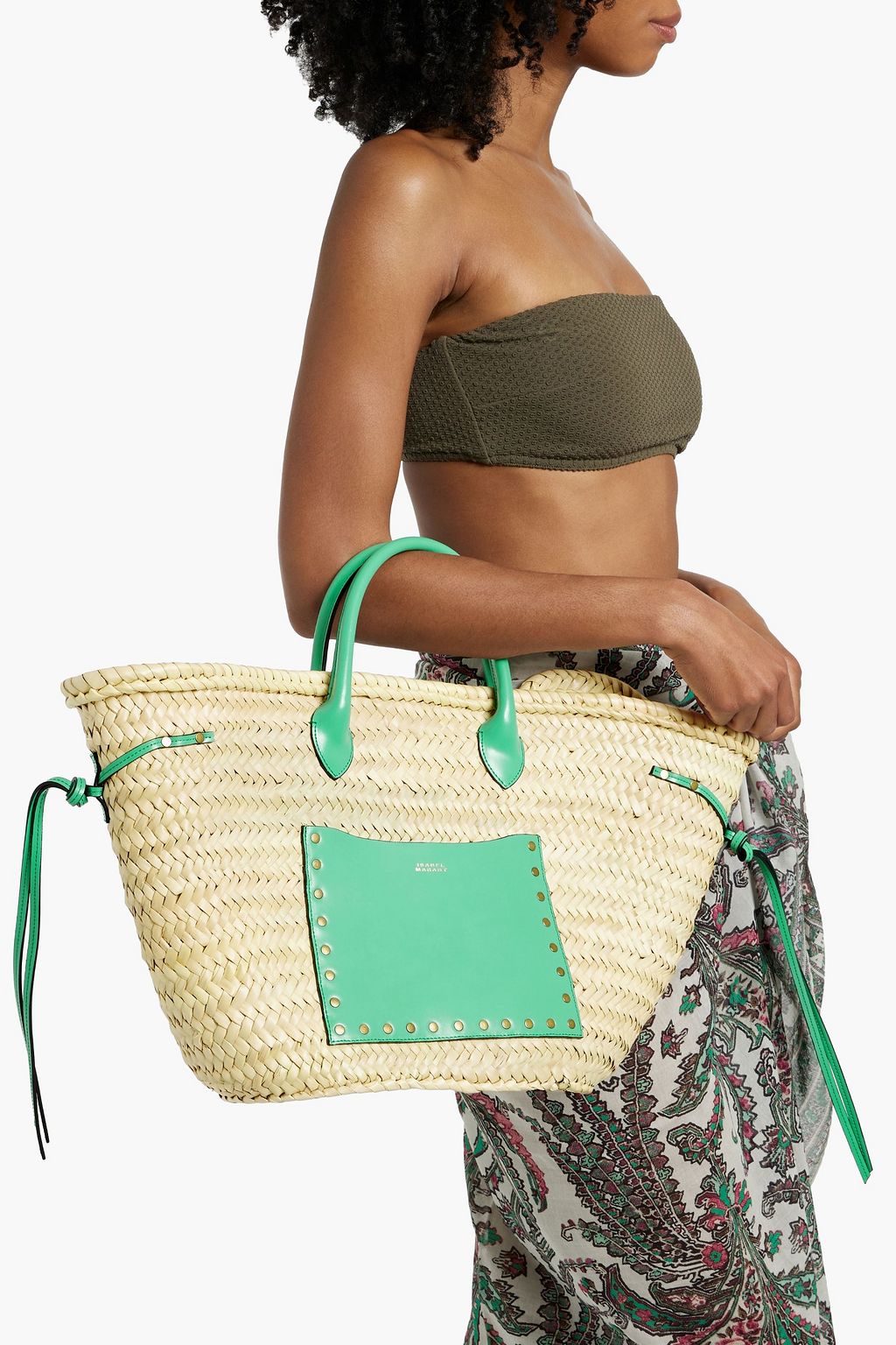 ISABEL MARANT Cadix leather-trimmed straw tote